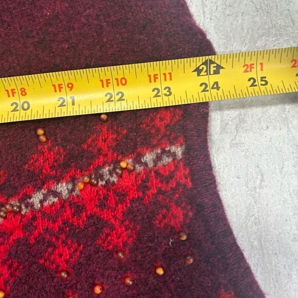 SO GSJC Women's Vintage Lambswool Hooded Poncho Red Fringe Fair Isle Beaded OS - Picture 10 of 12